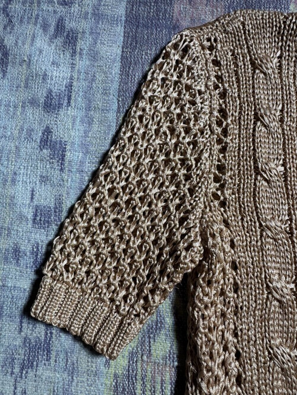 Vintage GAP Women Crochet Open Knit Short Sleeve Crop Cardigan Metallic Beige S - Picture 11 of 12
